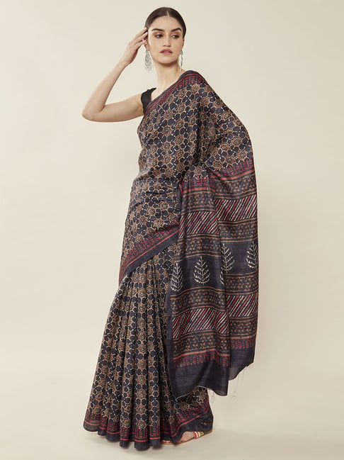 Soch Grey & Brown Printed Saree With Unstitched Blouse Price in India