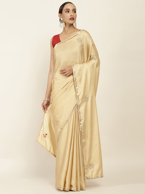 Soch Beige Embellished Saree With Unstitched Blouse Price in India