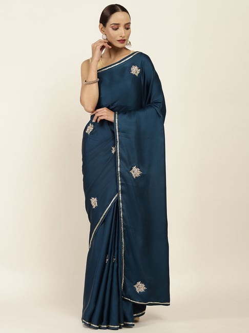 Soch Blue Embellished Saree With Unstitched Blouse Price in India