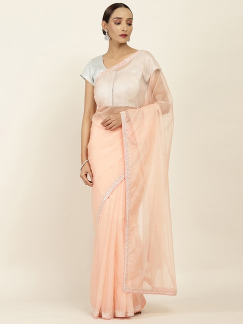 Soch Coral Embellished Saree With Unstitched Blouse Price in India