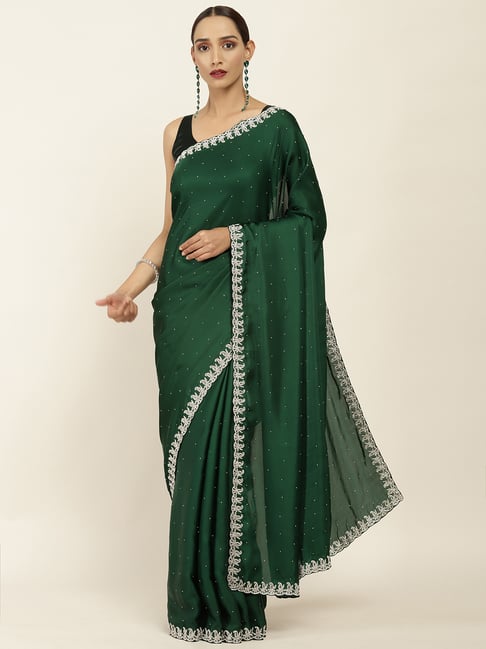 Soch Green Embellished Saree With Unstitched Blouse Price in India
