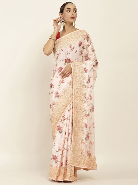 Soch Peach Embellished Saree With Unstitched Blouse Price in India