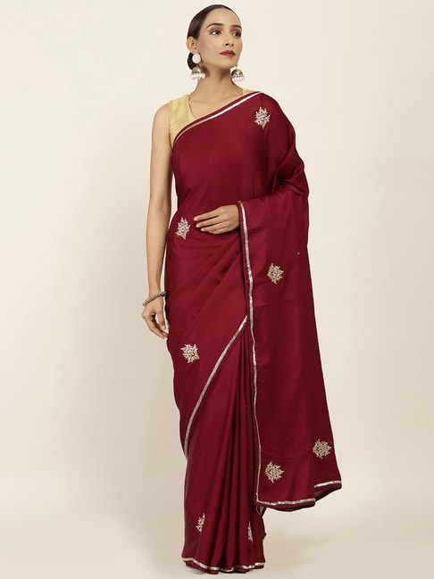 Soch Maroon Embellished Saree With Unstitched Blouse Price in India
