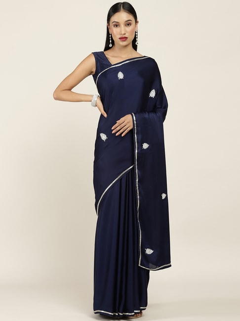 Soch Navy Embellished Saree With Unstitched Blouse Price in India