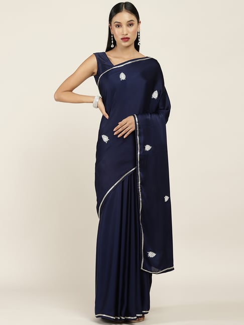 Soch Navy Embellished Saree With Unstitched Blouse