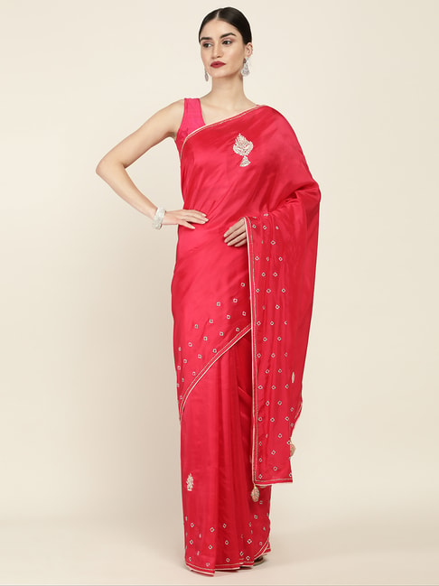 Soch Pink Embellished Saree With Unstitched Blouse Price in India