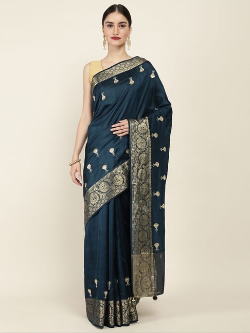 Soch Blue Embellished Saree With Unstitched Blouse Price in India