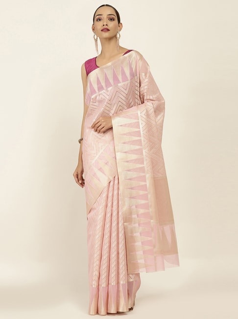 Soch Pink Woven Saree With Unstitched Blouse Price in India