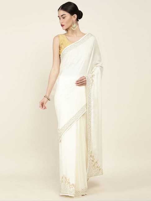 Soch White Embellished Saree With Unstitched Blouse Price in India