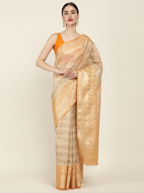 Soch Yellow Woven Saree With Unstitched Blouse Price in India