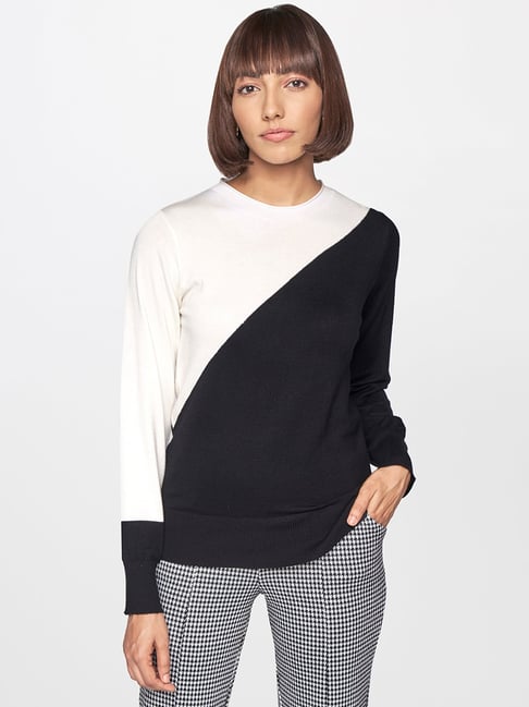 AND White & Black Round Neck Sweat Top Price in India