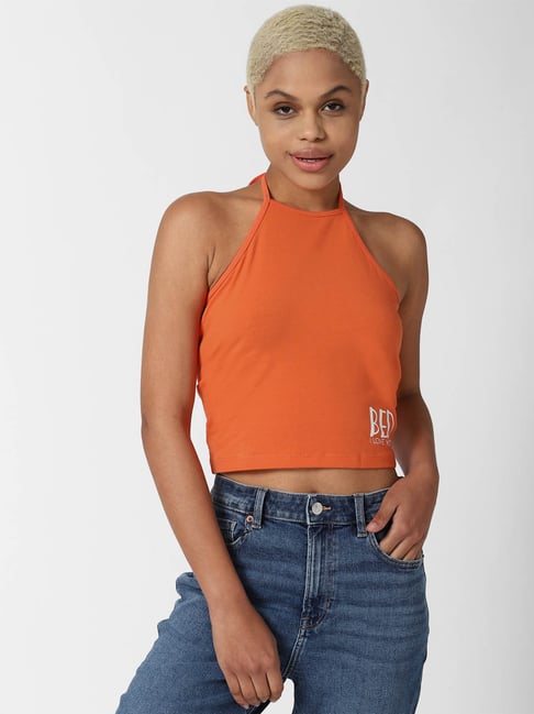 Jeans Forever 21 Orange Top Forever 21 Orange Regular Fit Cropped Top