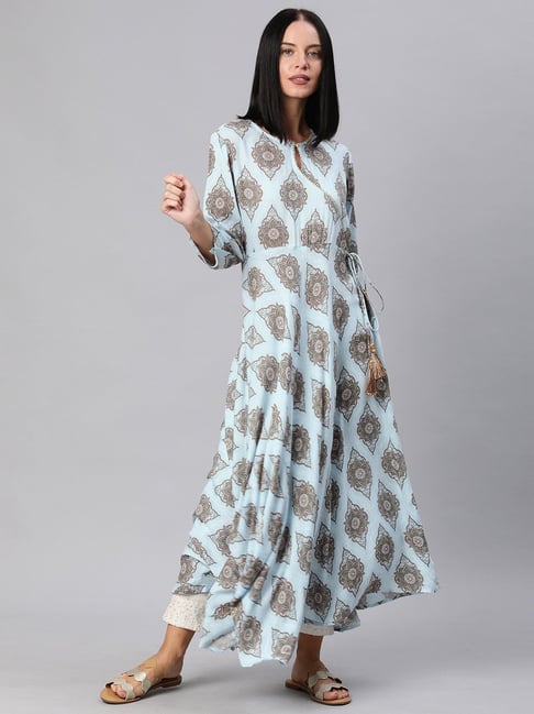 YASH GALLERY Blue Printed A Line Kurta