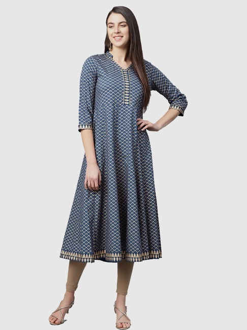 YASH GALLERY Blue Printed A Line Kurta