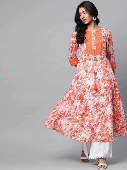 YASH GALLERY White & Red Cotton Printed A Line Kurta-picture-37