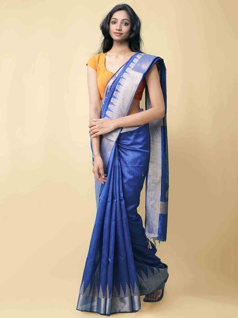 Unnati Silks Blue Woven Saree With Blouse Price in India