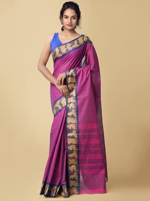 Unnati Silks Purple Woven Saree With Blouse Price in India