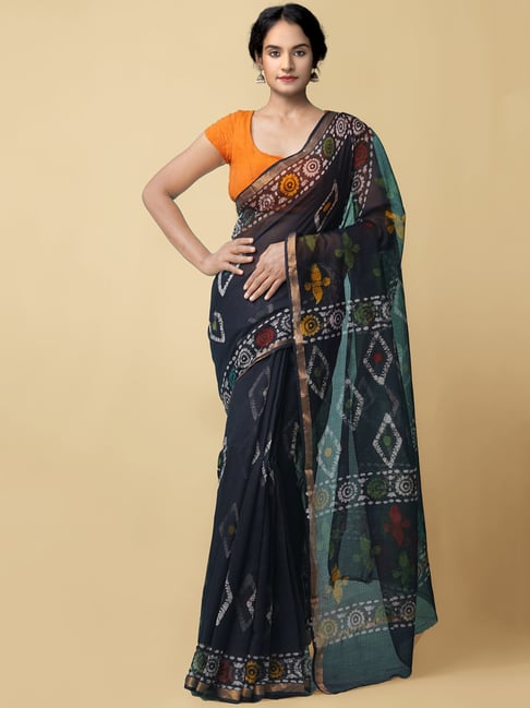 Unnati Silks Navy Printed Saree With Blouse Price in India