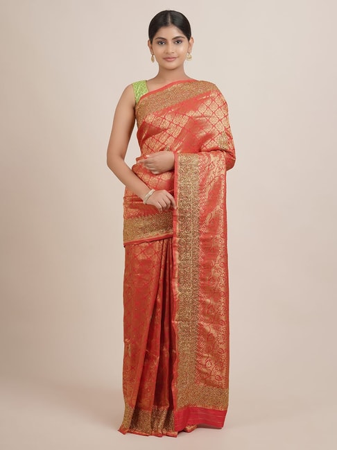 Pothys Pink Embellished Saree With Unstitched Blouse Price in India