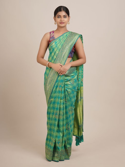 Pothys Green Woven Saree With Unstitched Blouse Price in India