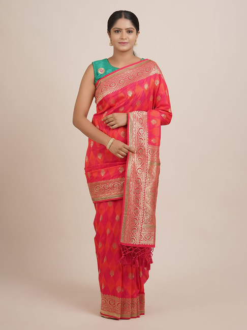 Pothys Red Woven Saree With Unstitched Blouse Price in India