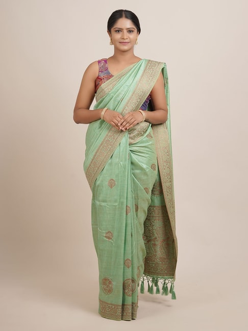Pothys Green Woven Saree With Unstitched Blouse Price in India