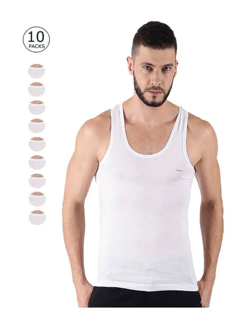 Dollar White Slim Fit Vest Pack Of 10 - Main Image