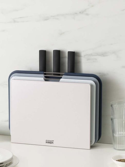 JOSEPH JOSEPH Silver & Black Polypropylene 35.5 cm Chopping Board with Knife - Set of 6