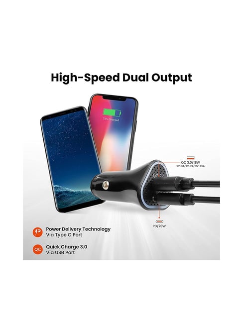 Buy Ambrane 38W Fast Car Charger 3.0 TypeC & USB Online At Best Price