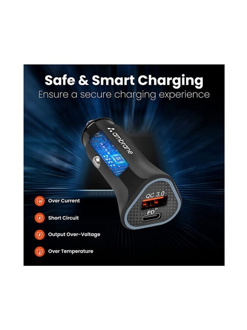 Buy Ambrane 38W Fast Car Charger 3.0 TypeC & USB Online At Best Price