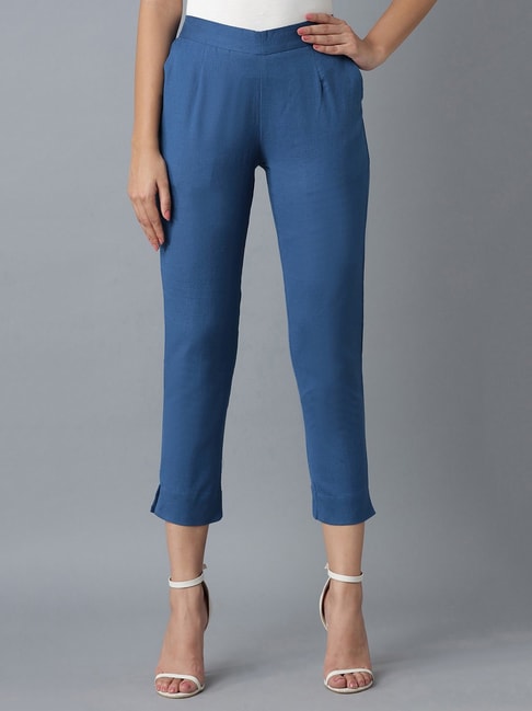 Plus Blue Cropped Trousers  Plus Size  PrettyLittleThing USA