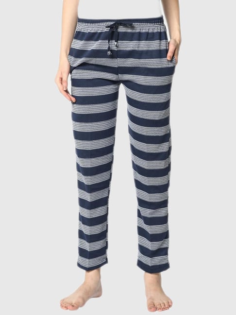 Vimal Jonney Navy Blue Stripes Print Track Pants