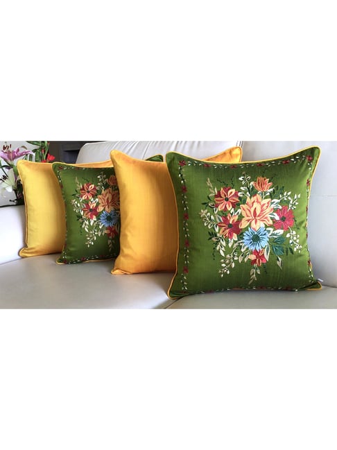 TARA Sparkling Homes Gardens of Florence Green Cotton Silk Embroidery Cushion Cover