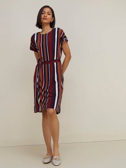 Wardrobe by Westside Multicolour Striped Dress with Belt Price in India