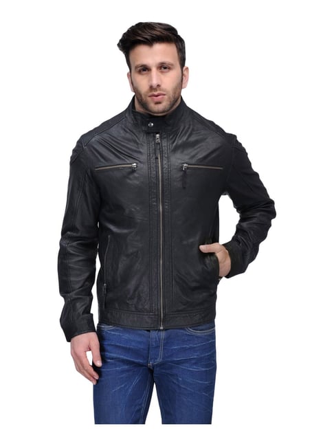 Buy Teakwood Leathers Men Black Leather Jacket - Jackets for Men 673079 |  Myntra