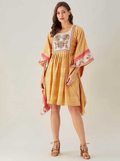 Yellow Boho Embroidered Designer Dress For Women Online