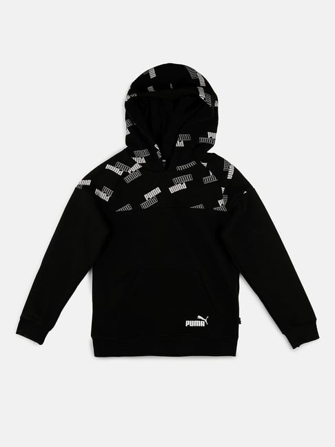 Puma Kids Power Black Cotton Logo Print Hoodie-image-11