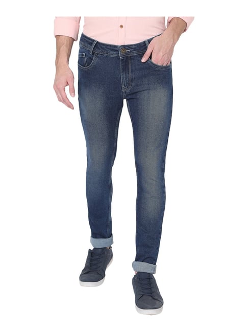 Mufti Dark Blue Skinny Fit Lightly Washed Jeans