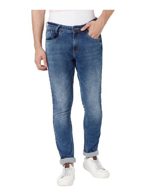 Mufti Blue Skinny Fit Lightly Washed Jeans