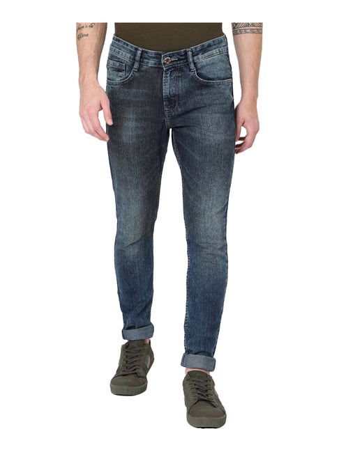 Mufti Blue Skinny Fit Heavily Washed Jeans