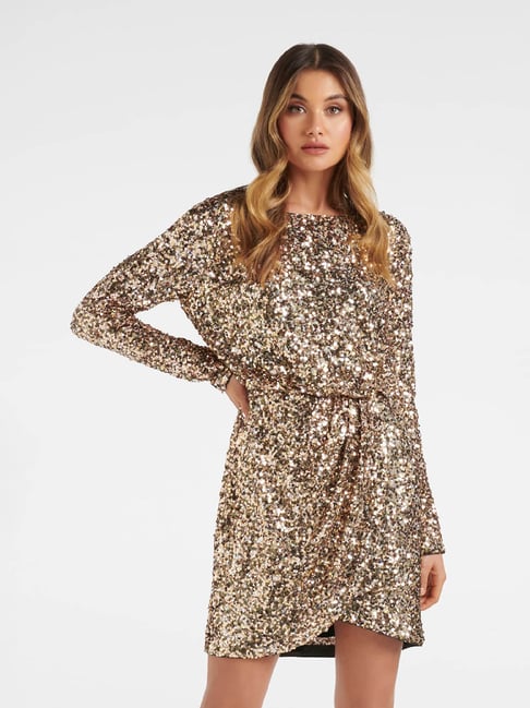 forever new gold sequin dress Forever New Long Sleeve Cut-Out Midaxi Dress In Gold for Women