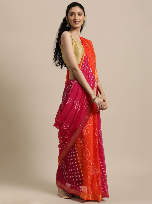 Geroo Jaipur Orange & Pink Printed Saree With Unstitched Blouse Price in India