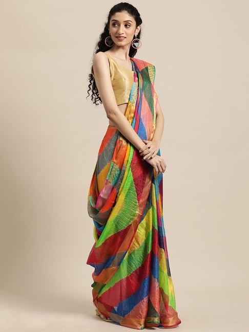 Geroo Jaipur Multicolored Printed Saree With Unstitched Blouse Price in India