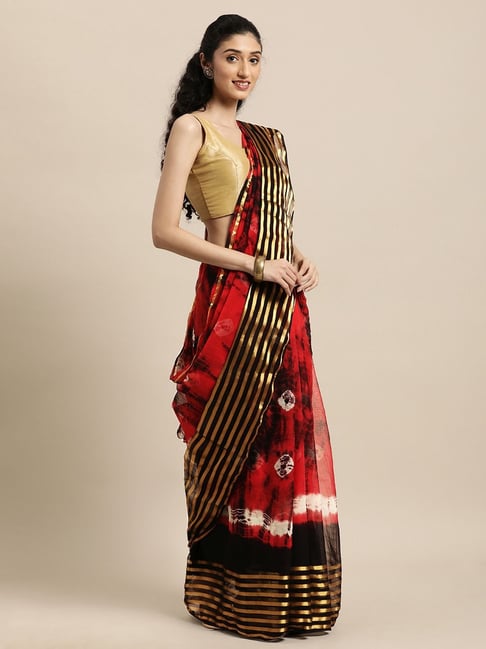 Geroo Jaipur Black & Red Printed Saree With Unstitched Blouse Price in India