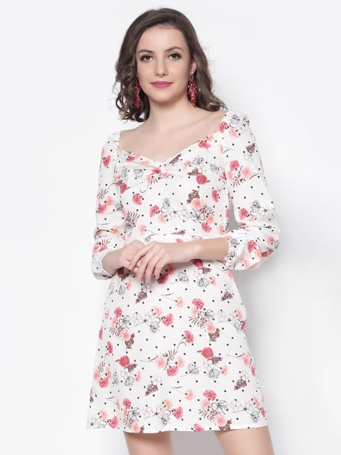 Sera White & Pink Floral Print A-Line Dress Price in India
