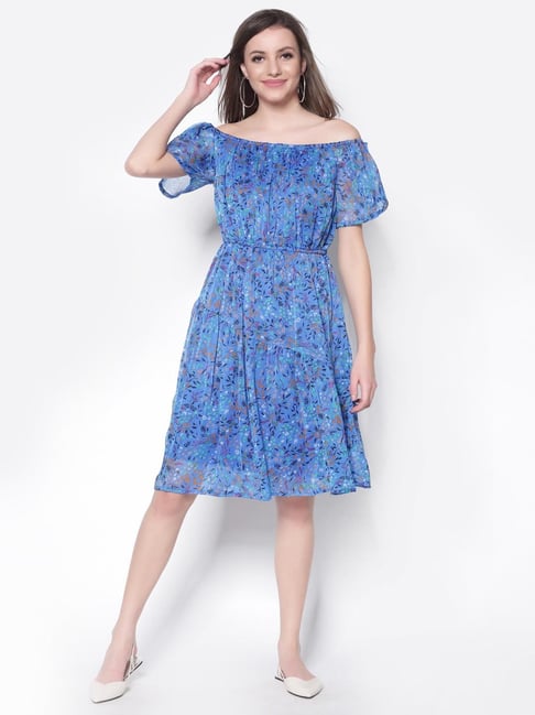 Sera Blue Floral Print A-Line Dress Price in India
