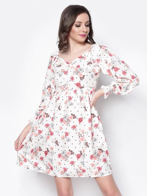 Sera White Floral Print A-Line Dress Price in India