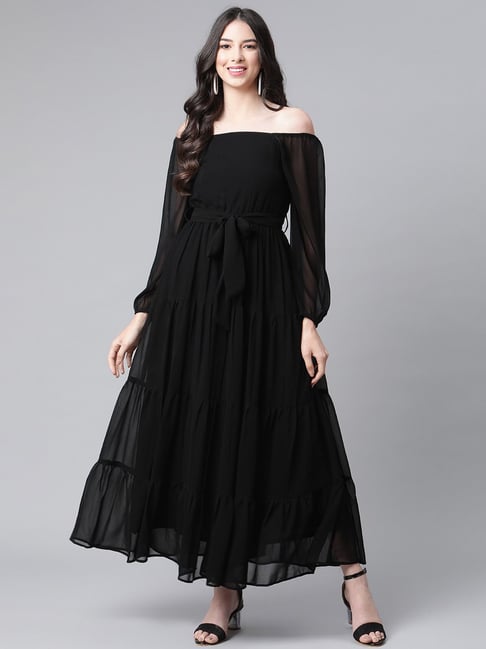 Cottinfab Black Maxi A-Line Dress Price in India