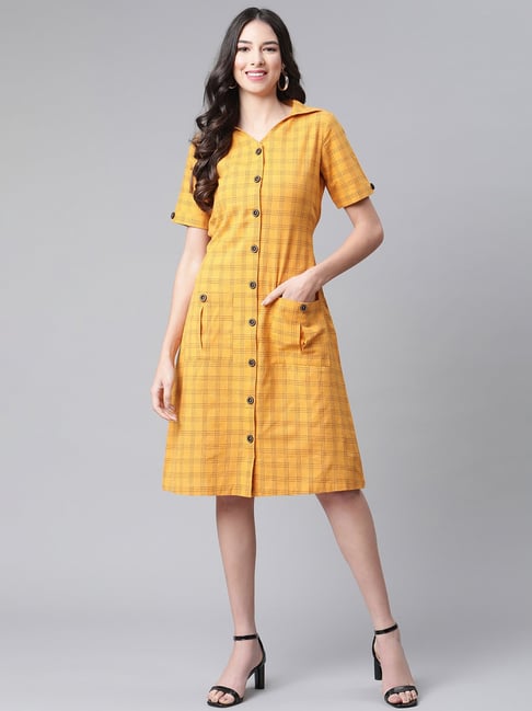 Cottinfab Mustard Check Shirt Dress Price in India