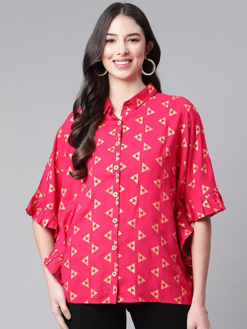 Cottinfab Dark Pink Printed Shirt Price in India